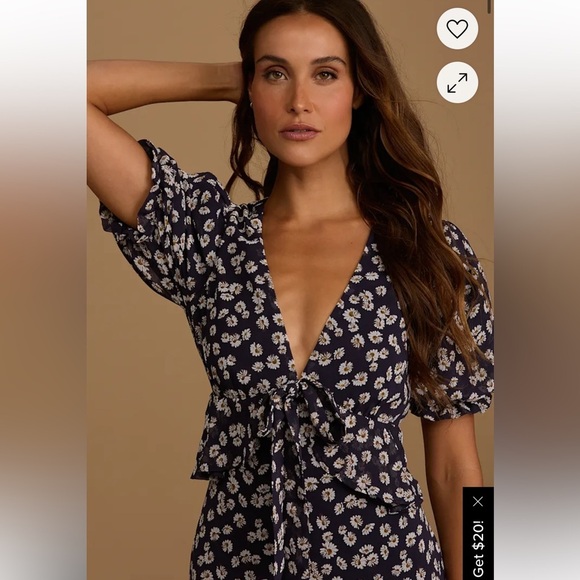 Lulus Anything Lovelier Navy Blue Floral Print Tiered Midi Dress Size S - Picture 2 of 10